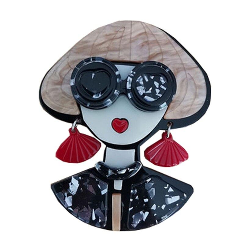 Blucome Fashion Acrylic Figure Broochfor Women Girls Coat  Hijab Pins