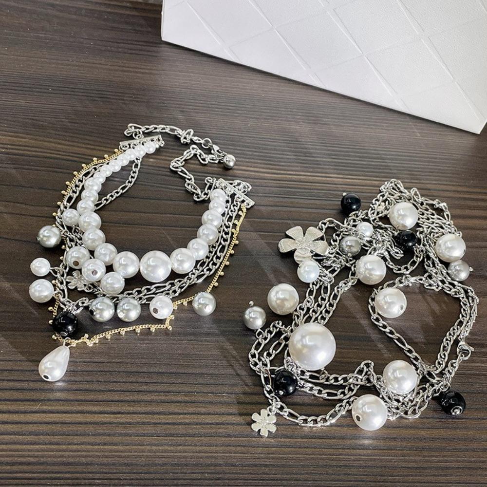 Choker Clavicle Chain Women Charm Sweater Chain Exaggerate Pearl Multilayer Necklace  Gifts