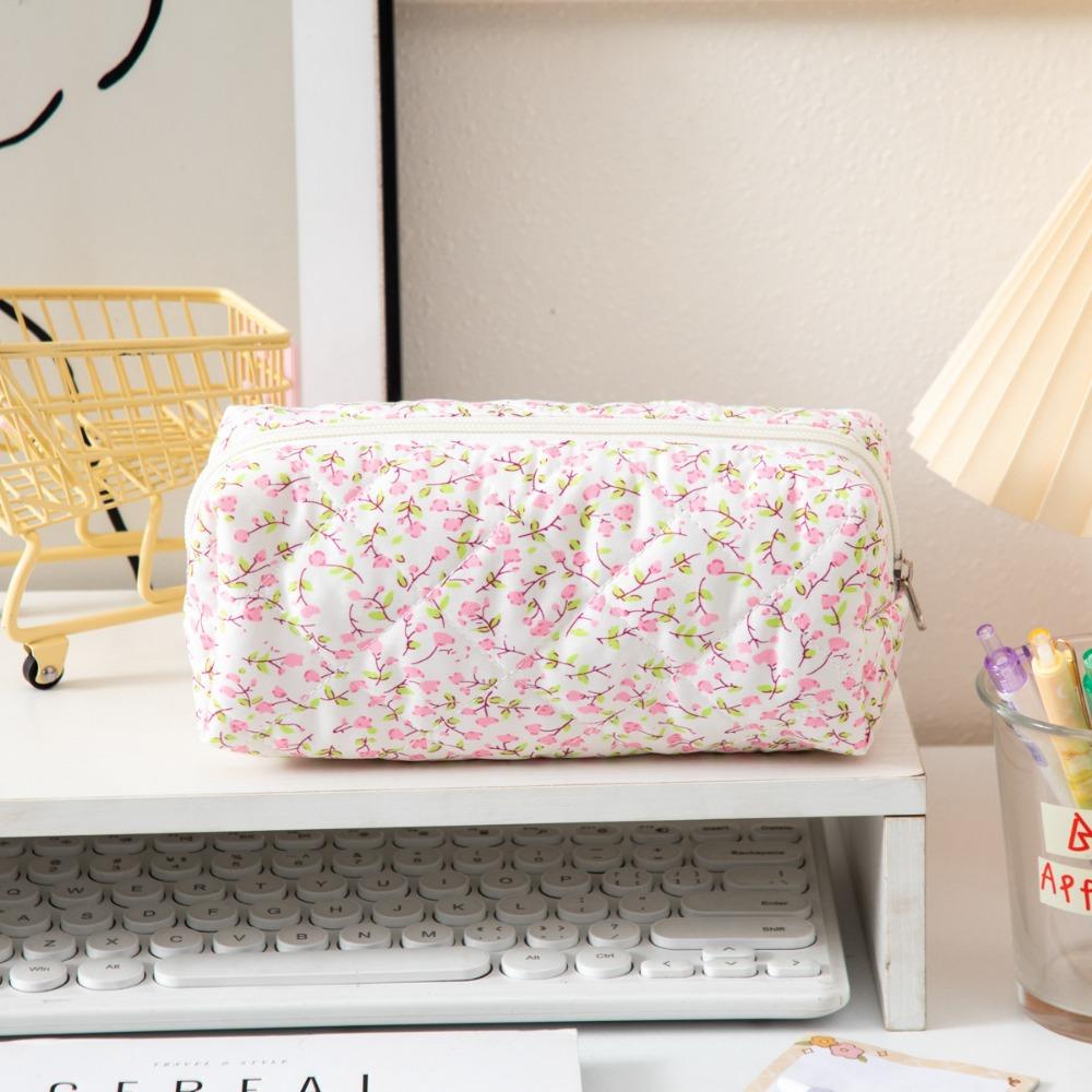 Polyester Pencil Case Large Capacity Storage Bag New Floral Quilted Pen Bag  Daily Stationery