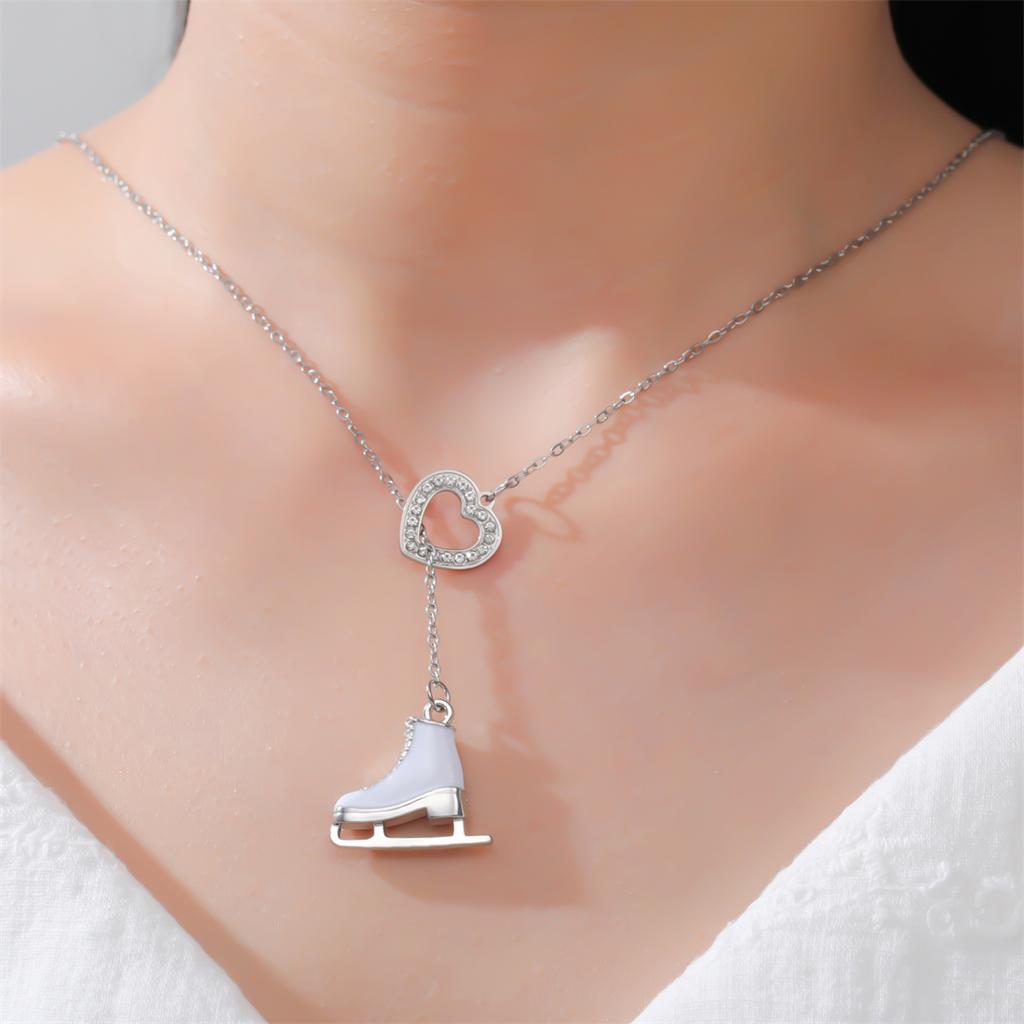 Collana Ciondolo Pattini da Ghiaccio Smaltati per Donne Uomini Strass Scarpe da Pattinaggio Bianche Collane Gioielli Sportivi Regalo
