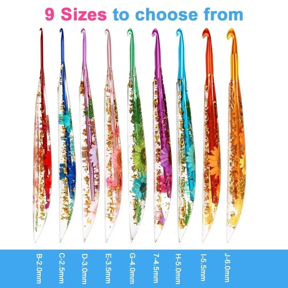 Useful Floral Resin Grips Crochet Hook Non-Slip 2.0-6.0mm Weave Needle Knitting Tools Yarn Knitting DIY Weaving Tools Beginners