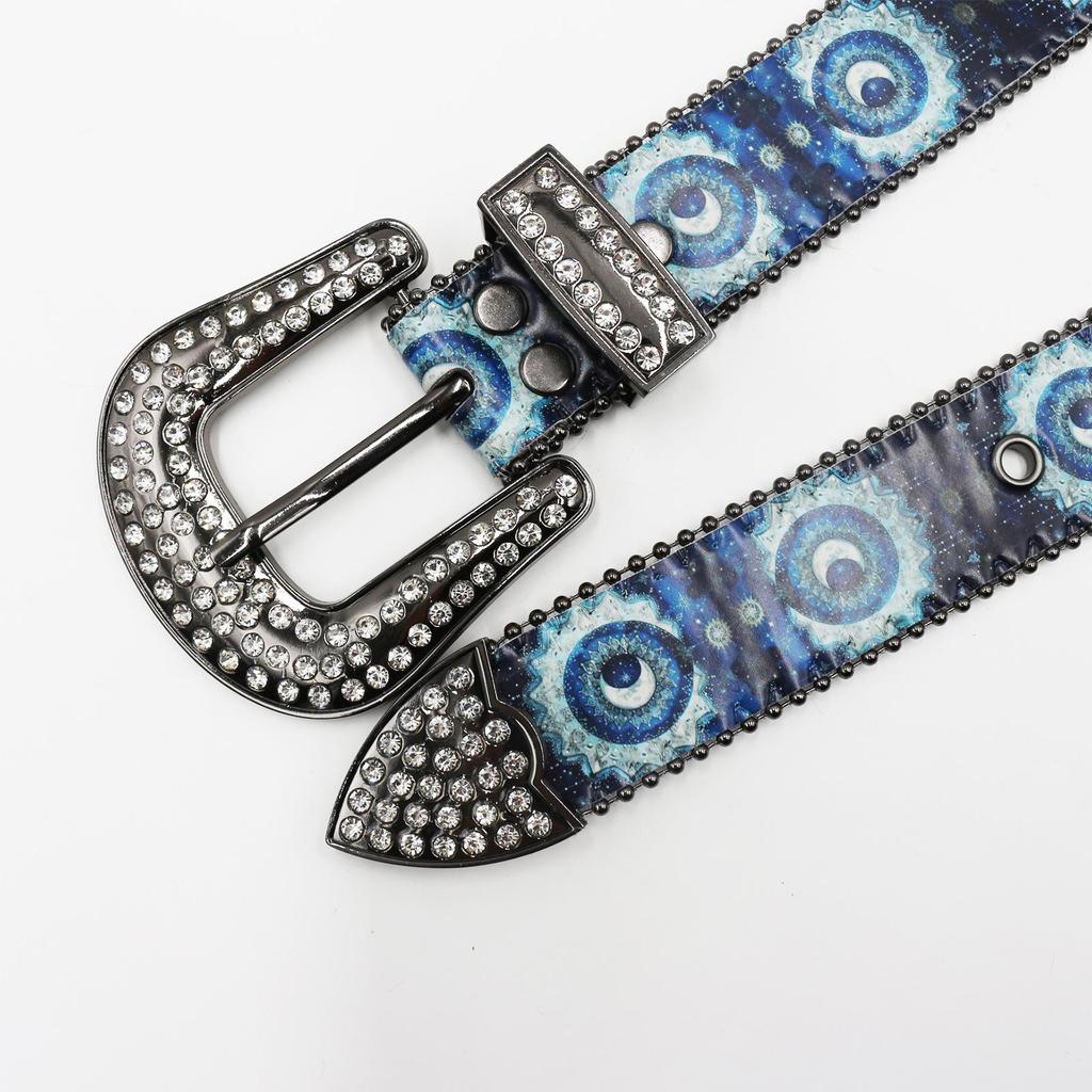 Retro Blue Big Eyes Rhinestone Belt: Ethnic Style Fashionable Women's Waistband