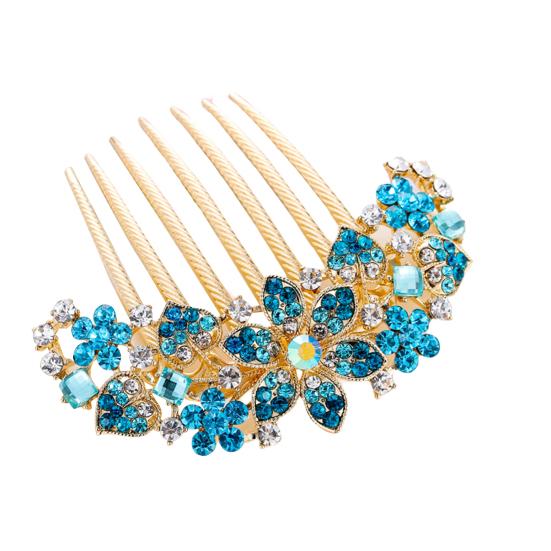Classic Stable 7 Teeth Bridal Hair Comb Women Colorful Rhinestone Flower Fork for Dating