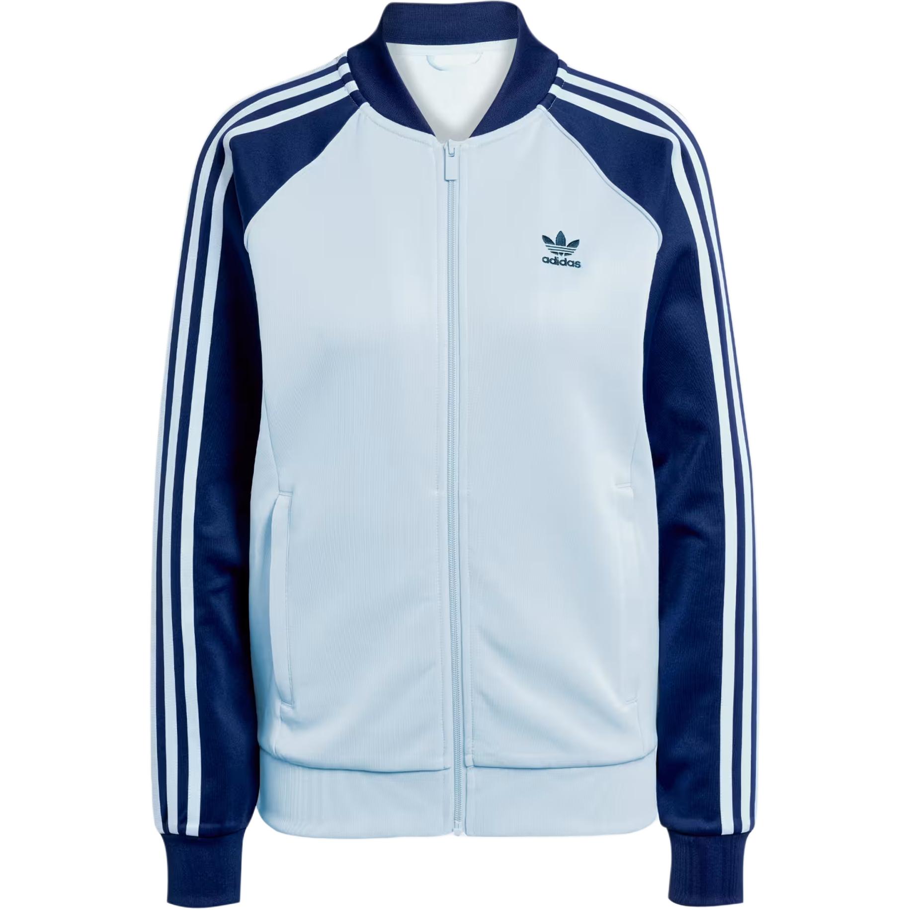 Adidas Originals Striped Logo Baseball Collar Zip Long Sleeve Jacket Women jackets Blue JD0825 S