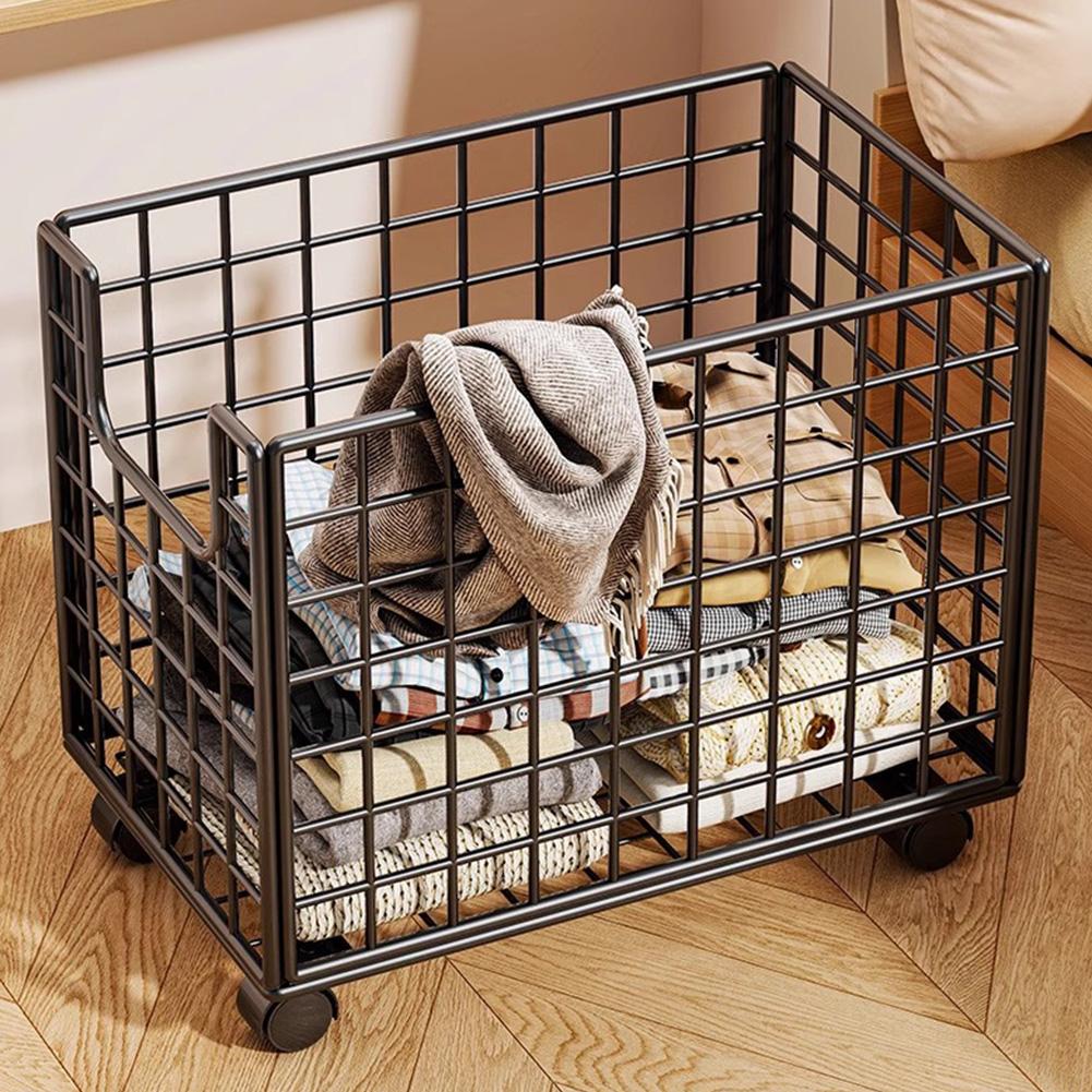 Wheeled Metal Storage Basket with Wheels Laundry Basket Hamper Mobile Dirty Clothes Hamper for Clothes Fruit Vegetable Storage