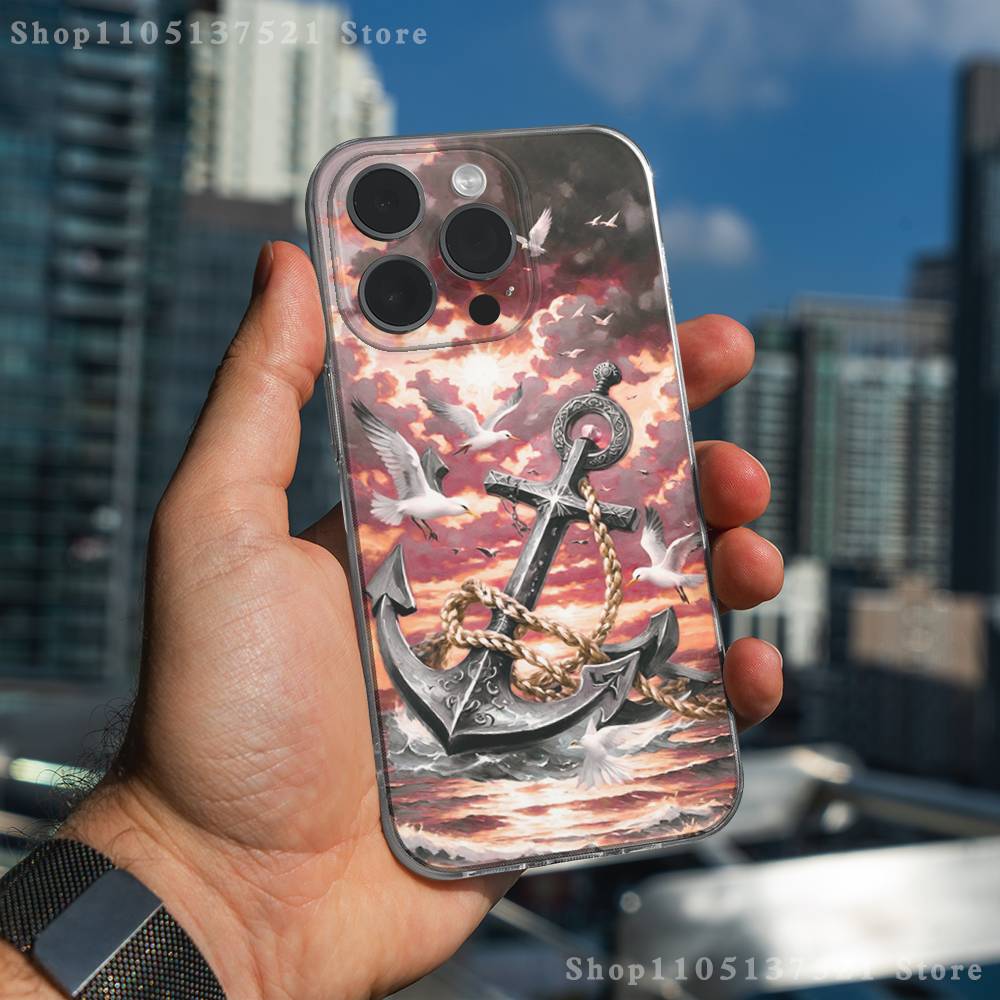 Painting Art Anchor Phone Case For iPhone 17,16,15,14,13,12,11 Pro,Max,Plus,XR,Mini,E Clear Full-coverage Soft Cover