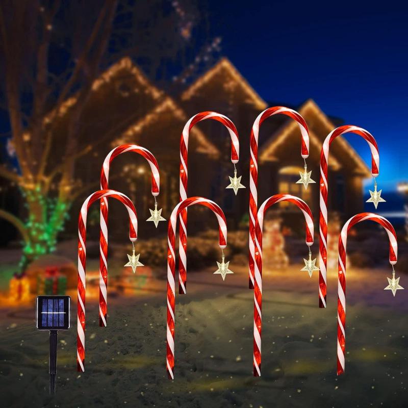 Cross-Border Solar Candy Cane String Lights: Festive Ground Plug Lights for Christmas Lawn and Courtyard Décor