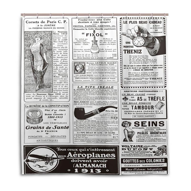

Decorative International English Newspaper Shower Curtains Custom Design Bath Curtain Bathroom Waterproof Polyester Fabric W60H190(CM)-1 Pcs