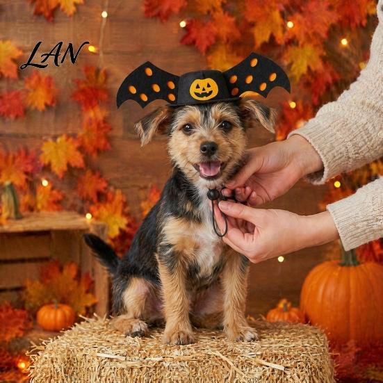 Pet Party Costume Accessory Halloween Bat Hat, Red Horn Pumpkin Cat Funny Soft Felt Hat Wings for Cats Small And Medium Dogs Dog