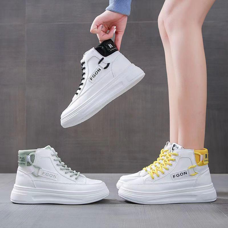 High Top White Shoes Women's Spring and Autumn New Booties All-Match Soft Bottom Student Board Shoes Casual Sports Shoes