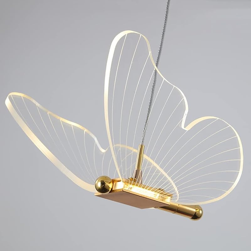Butterfly Chandelier for Girls Bedroom Purple Pink Acrylic Shade 12W Dimmable LED Pendant Light Fixture Gold Hanging Ceiling Lamp for Staircase