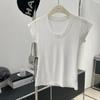 Letní bílé slim fit tričko s krátkým rukávem pro volný čas Dámské slim U-výstřih Kancelářská dáma Tričko Topy Elegantní Jednobarevné Jednoduchá trička Dámské oblečení 24226
