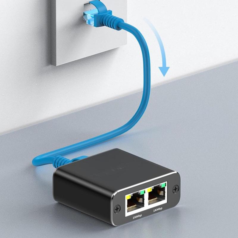 Ethernet Splitter 1 To 2 High Speed 1000Mbps Ethernet Splitter 2 Devices Simultaneous Networking RJ45 Splitter Adapter