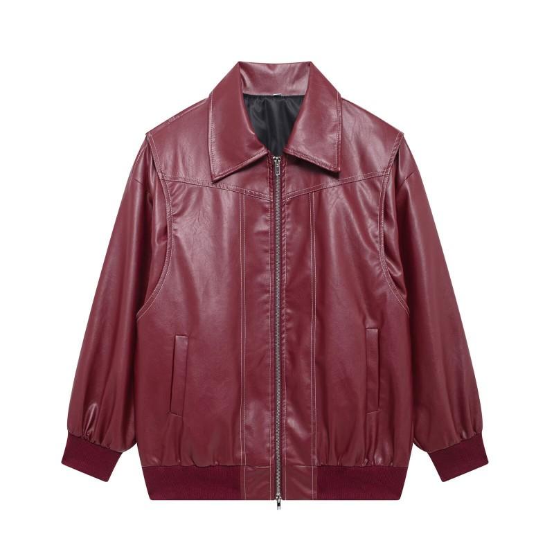 Womens Vintage Stand Collar Loose Streetwear Faux Leather Jacket Winter