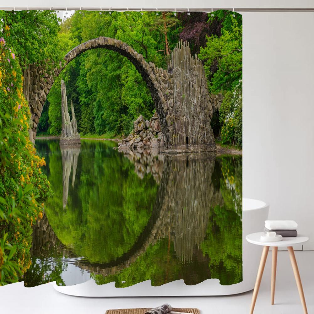 

High Quality Natural Landscape Rain Forest Fabric Shower Curtain Waterproof Bath Curtains For Bathroom Decorate With Hooks W60H190(CM)-1 Pcs