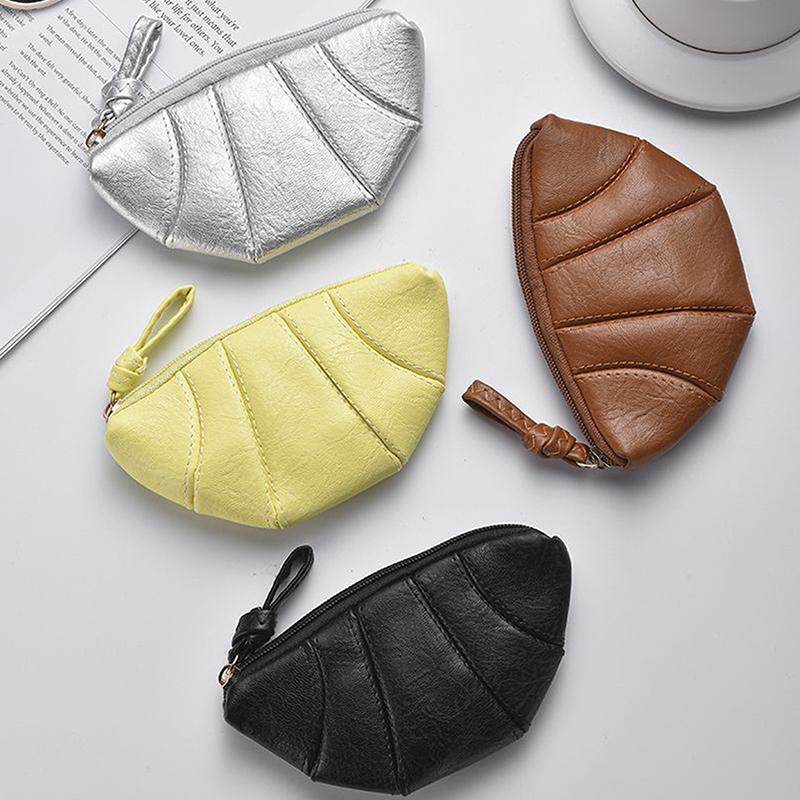 1pc New Retro Croissant Coin Purse Wristlet Bag Wallet Mini Zipper Girl Coin Wallet Cable Headset Bag Portable Lipstick Bag