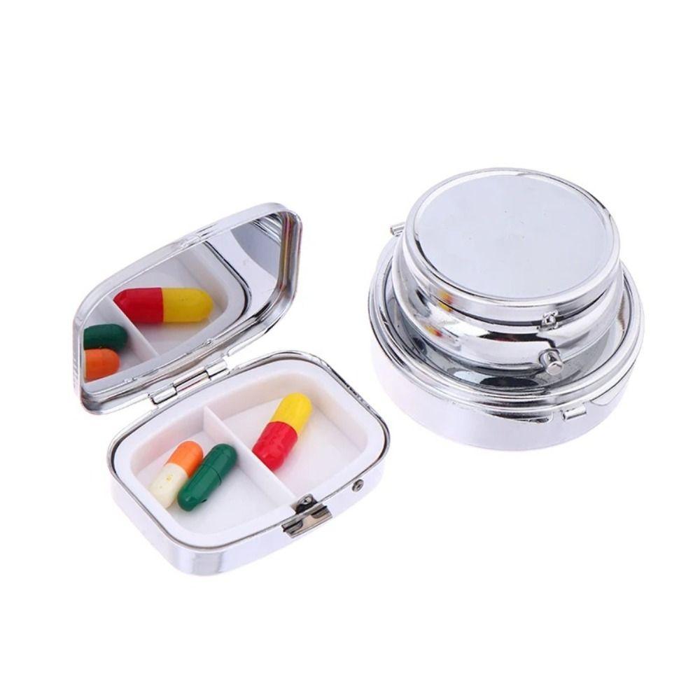 Portable Metal Tablet Box Leak-Proof Compact Pill Organizer Round Coins Case Travel