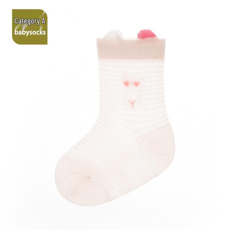 Summer Baby Girl Cartoon Mesh Socks - Breathable Combed Cotton, Seamless and Non-binding