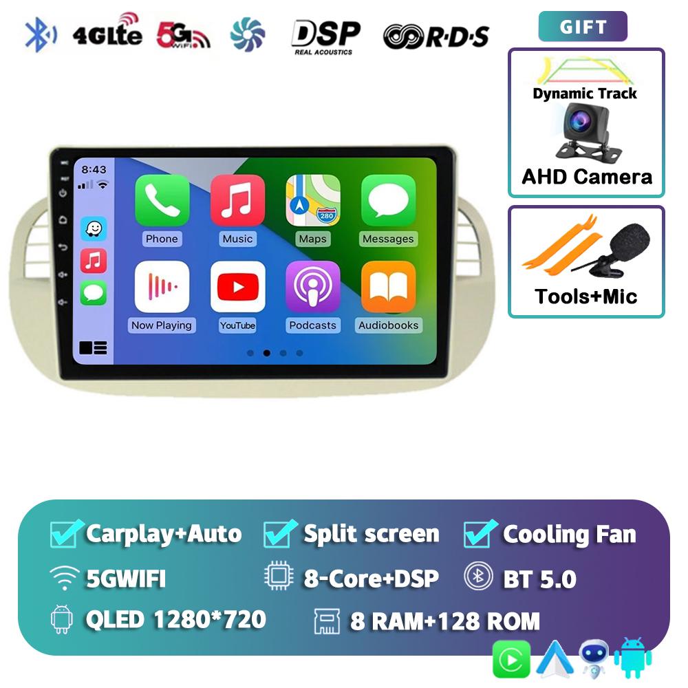 Android 14 Carplay Car Radio For Fiat 500 Multimedia Video Player Navigation GPS Stereo AI Voice Head Unit 360 Camera 4G+Wifi BT