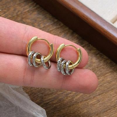 Hot Sale Non-Fading Jewelry Stainless Steel Triple Hoop Earrings for Women Geometric Round Circle Waterproof Statement Jewelry