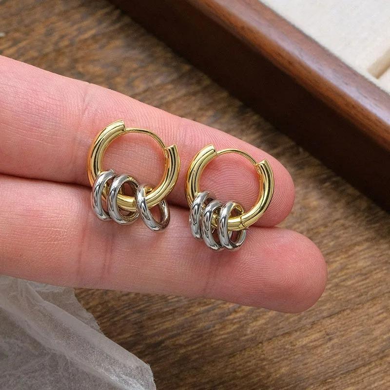 Hot Sale Non-Fading Jewelry Stainless Steel Triple Hoop Earrings for Women Geometric Round Circle Waterproof Statement Jewelry