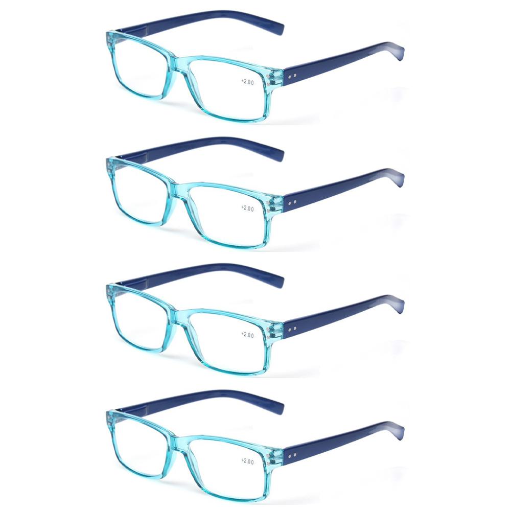 Turezing 4 Pack Reading Glasses Spring Hinge Color Rectangle Frame for Men Women Prescription Eyewear