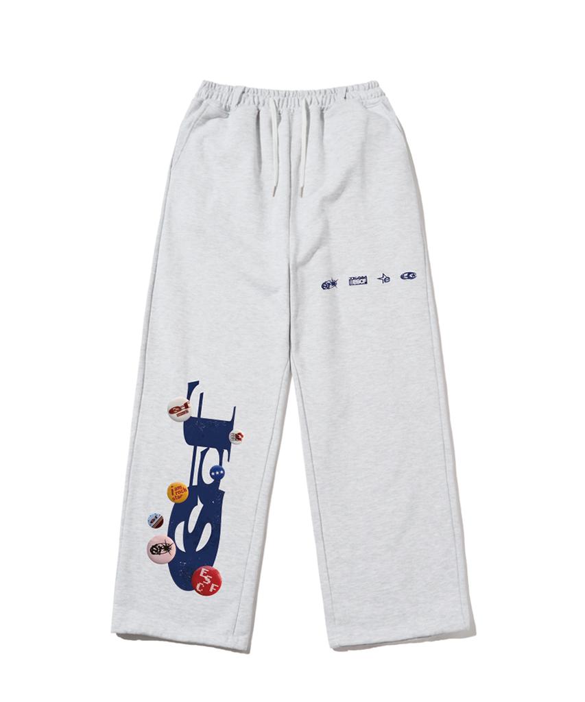 ESCAPEFROM Pin Button Escf Logo Collage Print Sweatpants White Melange