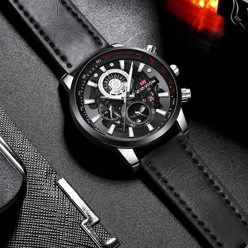 VA VA VOOM Men's Quartz Watch Stainless Steel Band Waterproof Watch Sports Wristwatch Luminous Calendar Casual Fashion Quartz Watch