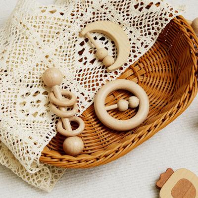 Semicircular Rattle Grinding Teeth, Moon Beech Rattle Grinding Teeth Wooden Baby Ringing Bells Wooden Toys, Gripping