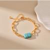 K Gold Plated Brass Square Turquoise Hollow Thick Chain Adjustable Trendy Bracelet For Women
