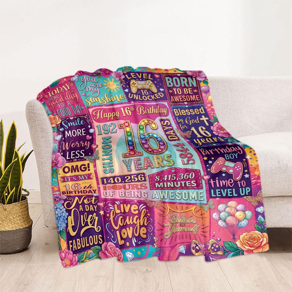 Happy 16th Birthday Celebration Blanket Soft & Cozy Great for Chair Bedding Livingroom Four Seasons Universal Modern Style