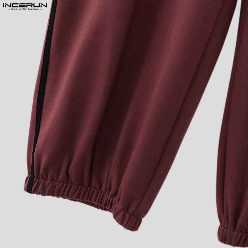 INCERUN Men Ruffled Elastic Waist Casual Long Sports Pants Trousers