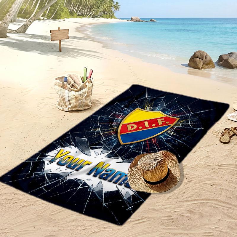 Djurgårdens IF Personalized Printed Beach Towel Soccer Logo Support Custom Name Text Absorbent Towel For Sport Travel Special Gift