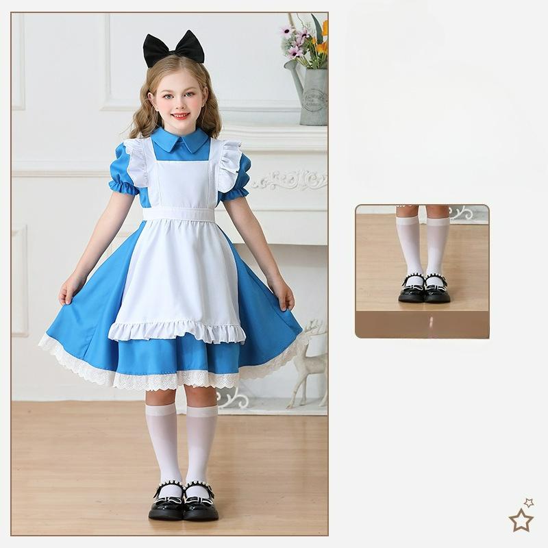 Fantasia de Apresentação Infantil Alice Fantasia de Empregada Halloween Menina Princesa Estilo Pastoral Vestido Lolita Cosplay