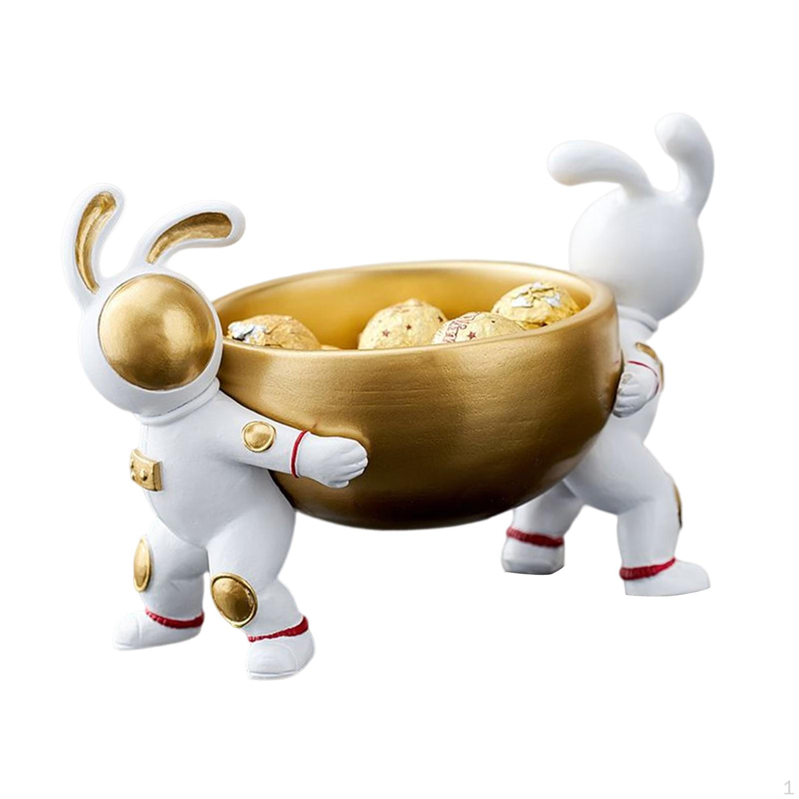 

Bunny Astronaut Holder Fruit Sundries Sweets Bowl Figurine Vanity Decoration for Dresser Easter Gift 19cmx13cmx15cm