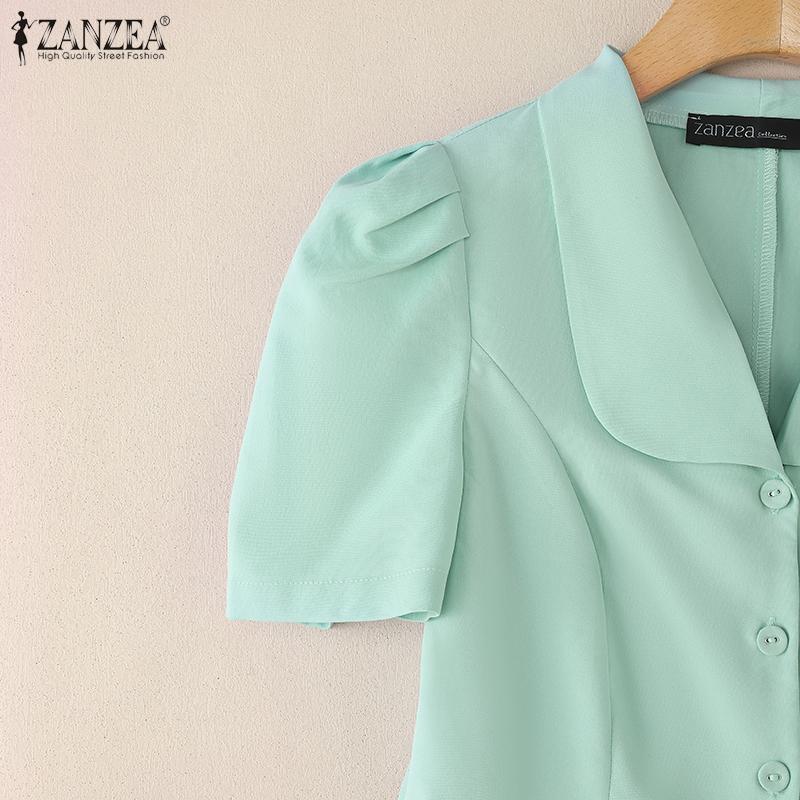 ZANZEA Women Classic Collar Summer Casual Short Sleeve Blouse