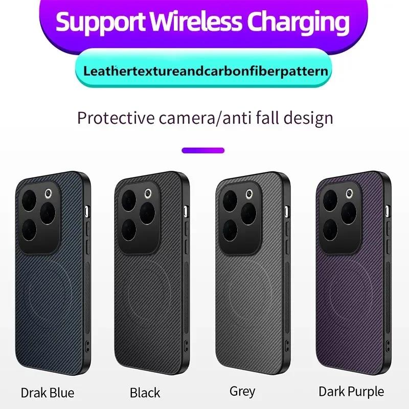 Magnetic Wireless Charging Phone Case For Infinix HOT 40i 40 Pro Hot 50 50I 50 Pro Plus Carbon Fiber Pattern Silicone Cover Case