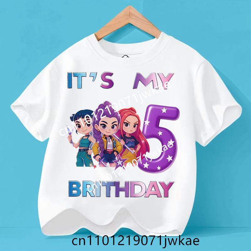 Kpop Demon Hunters Number 3-9 T-shirt Kawaii Rumy Birthday Tops Party Wear Girls Tee Summer Short Sleeve Kid Clothes Boutique