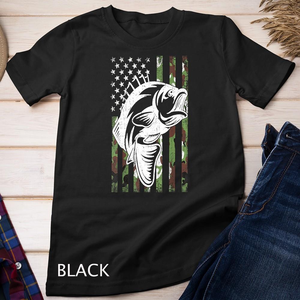 

Fishing Camouflage USA Flag Bass Fisherman Father s Day Gift Unisex T-shirt XL