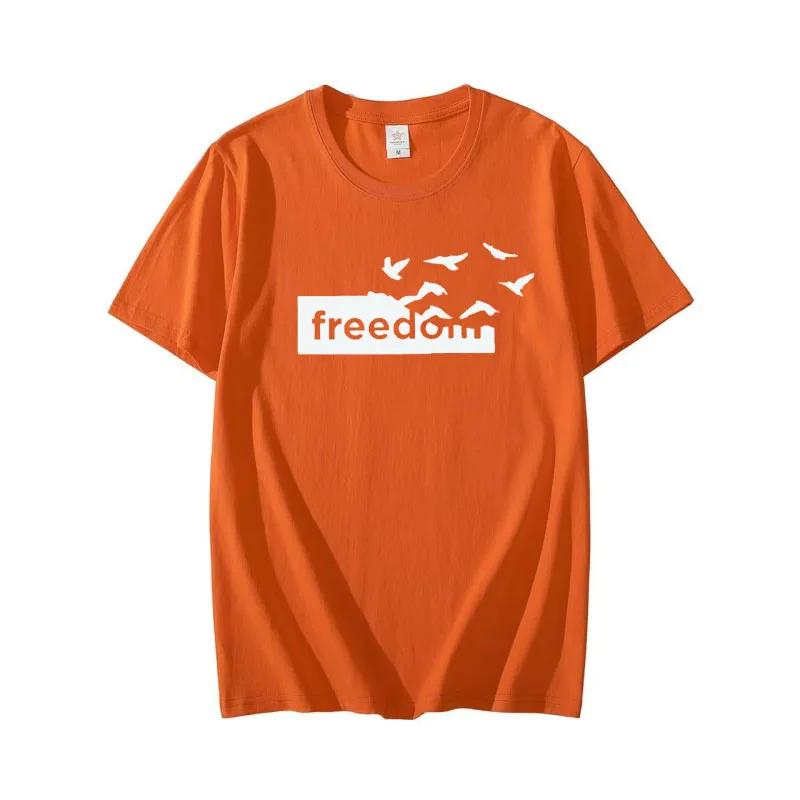 2025 Summer Fashion Cotton Crew Neck T-Shirt Freedom Printed Short Sleeve Loose and Versatile Men and Women Clothing Top T-shirt