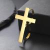 Jeshayuan Two Finger Cross Ring For Men Vintage Big Cross Open Ring Trendy Gothic Gold Silver Color Finger Christian Rings