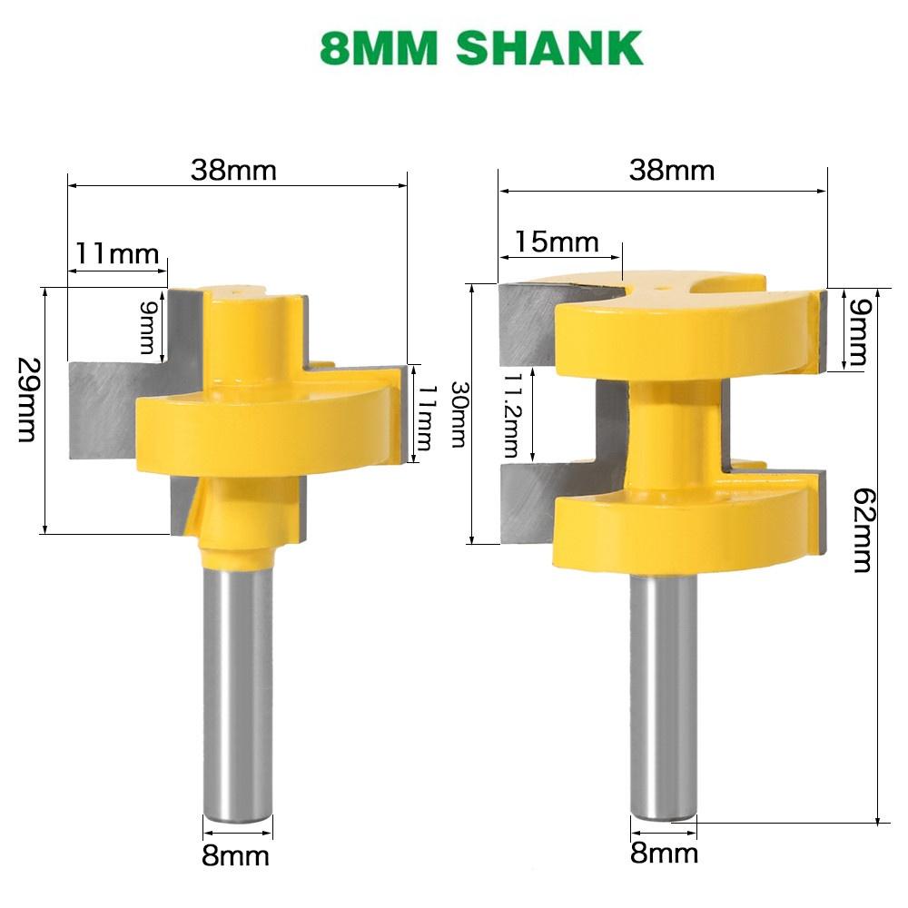 

2 шт. Т-образный паз с квадратным зубом, шиповая фреза, фрезы для резьбы по дереву, инструмент для деревообработки, 8 мм, 12 мм, 1/2 дюйма, хвостовик 8mm shank жёлтый