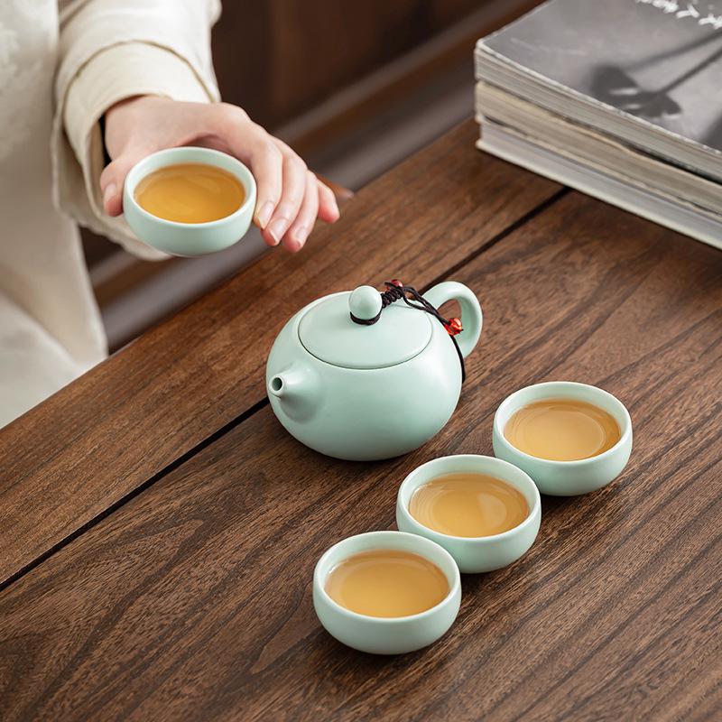 Ding Kiln Travel Tea Set: Ceramic Xi Shi Pot with Two Cups and Four Cups - Creative Gift