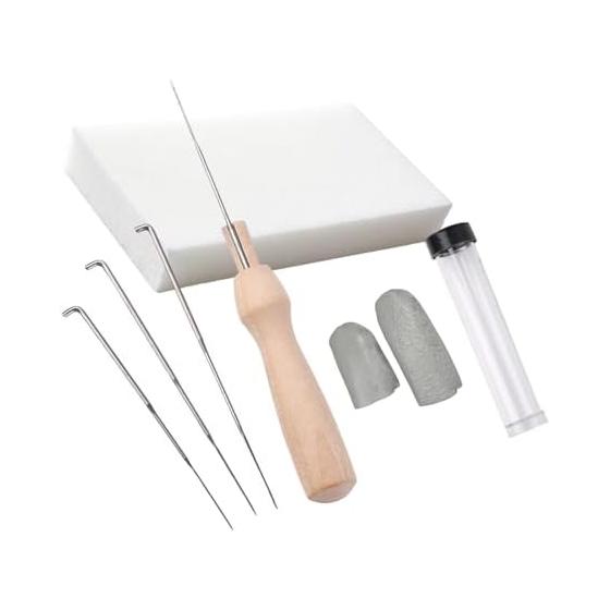 Needle Felting Tools Needle Felting Supplies 3 Needles Wooden Single Needle Needle Tube Storage Foam Pad 1 Pair of Finger Cots Small Portable Wool