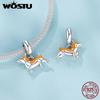 WOSTU 925 Sterling Silver Dog Charms Yellow Corgi Pendant Pink Pet Paw Dachshunds Shih Tzu Dog Dalmatian Bead Fit DIY Bracelet2