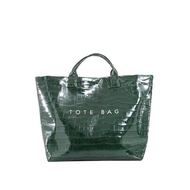 Simple Chic Ladies Tote Bag With Solid Color Letter Printed Crocodile Texture For Casual Outings