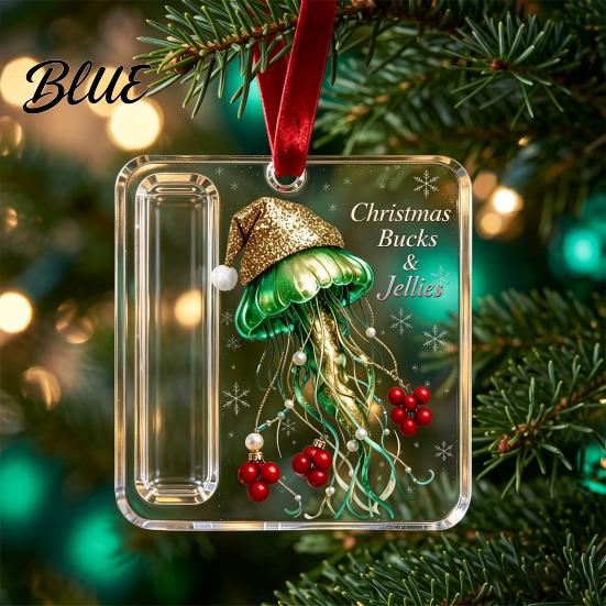 Christmas Cash Gift Ornament Acrylic Money Holder Ornament Xmas Holiday Rolled Storage Container with Slot Tree Hanging Decoration