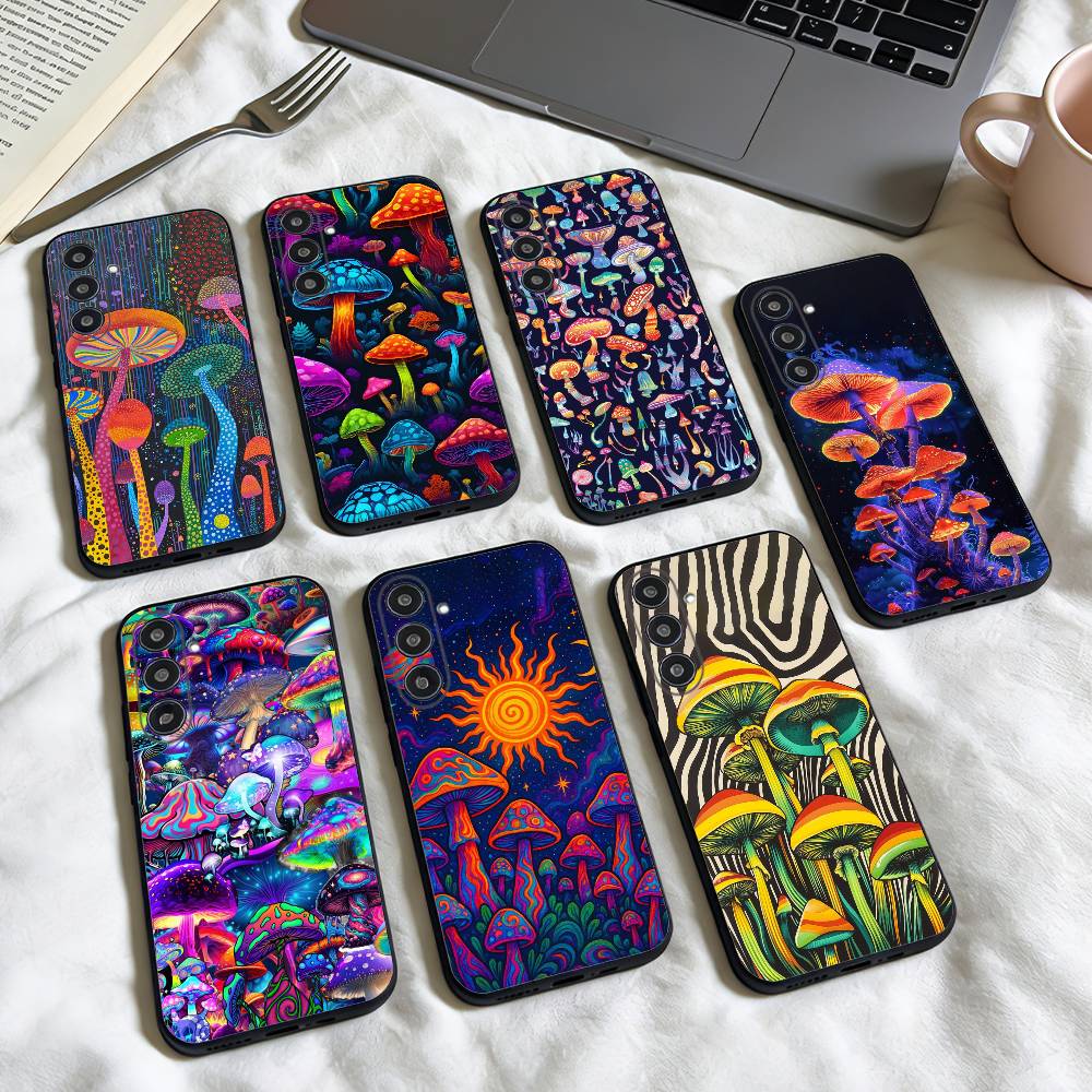 Trippy Psychedelic Mushrooms phone Case For Samsung Galaxy A73,A72,A71,A70,A53,A52,A51,Others Soft Black Shell