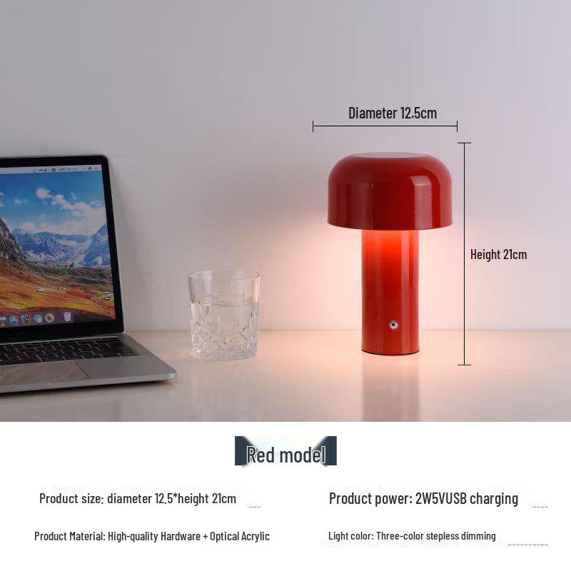 Italian Mushroom Table Lamp: Nordic Rechargeable Night Light for Restaurant, Bar, or Bedside Atmosphere.