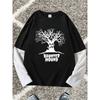 Print Pattern Loose Look Long Sleeve T-Shirt, Fashionable, Comfortable, and Versatile 2-in-1 Look Long Sleeve Top, Suitable for Various Occasions